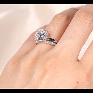 Classic 3.5ct Cushion Cut Lab-created Gemstone Bridal Set with Stud Earrings.